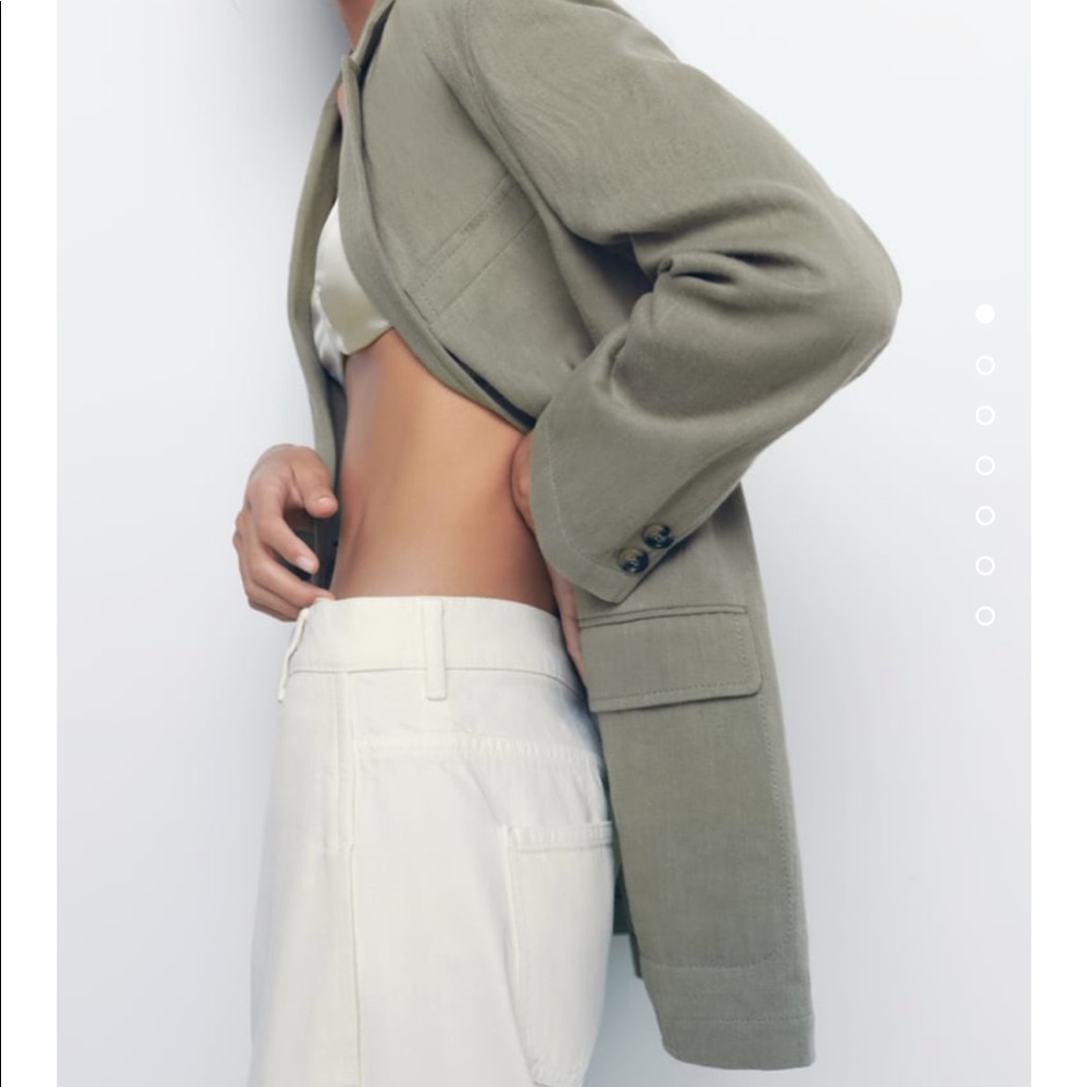 Zara Linen Blend Straight Cut Oversized Blazer Khaki